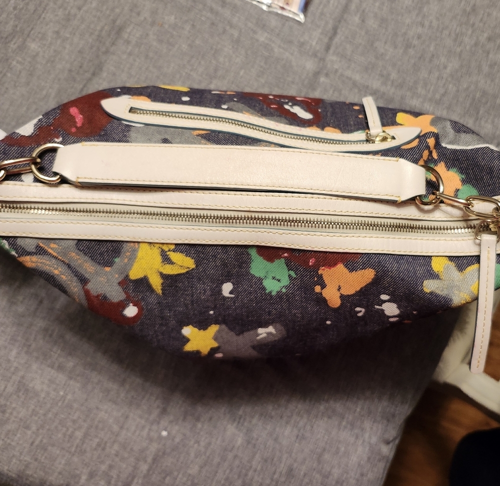 Dooney And Bourke -Vintage Denim Splatter Paint Chain And Leather Strap Bag - Picture 10 of 16